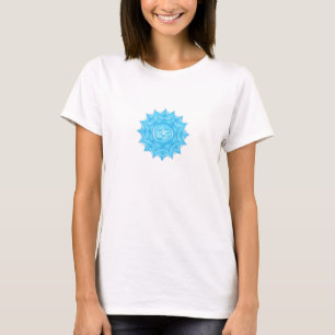 Tekening van het blauwe glas Lotus Flower Om-symbo T-shirt