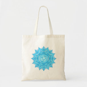 Tekening van het blauwe glas Lotus Flower Om-symbo Tote Bag