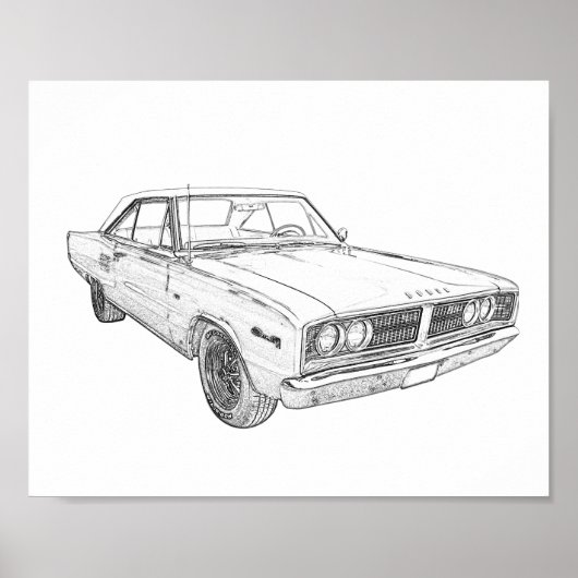 Tekening van het potlood Dodge Coronet 1966 in zwa Poster (Voorkant)