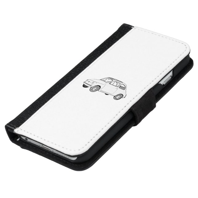 Tekening van het potlood Zwarte en Witte Fiat 500  iPhone Wallet Hoesje (Bodem)