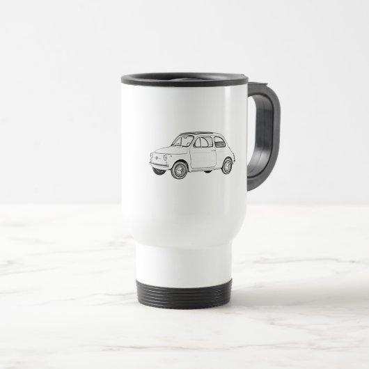 Tekening van het potlood Zwarte en Witte Fiat 500 Reisbeker (Voorkant rechts)
