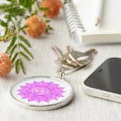 Tekening van het roze glas Lotus Flower om symbool Sleutelhanger (Zijkant)