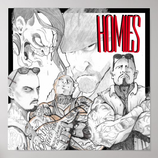 Tekening van homies op een poster (Voorkant)