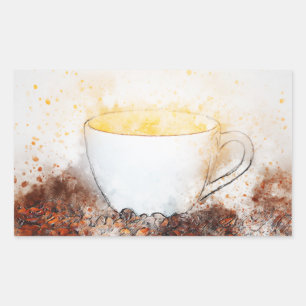 Tekening van Hot Cup of Coffee Good Morning Sunshi Rechthoekige Sticker