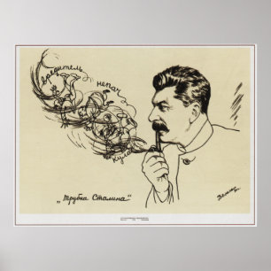Tekening van Joseph Stalin. Poster 'Stalin's pipe'