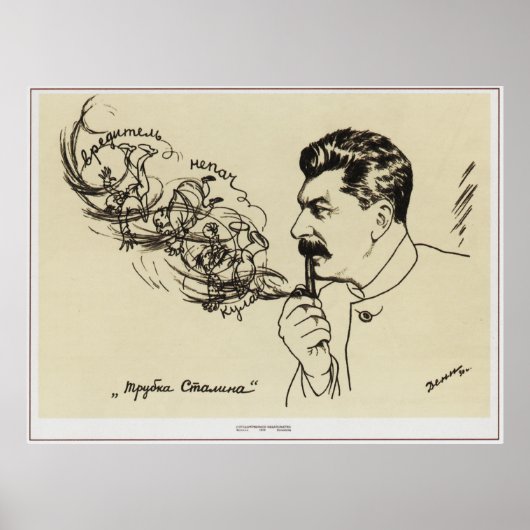 Tekening van Joseph Stalin. Poster 'Stalin's pipe' (Voorkant)