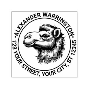 Tekening van kameelkop naam retouradres  zelfinktende stempel