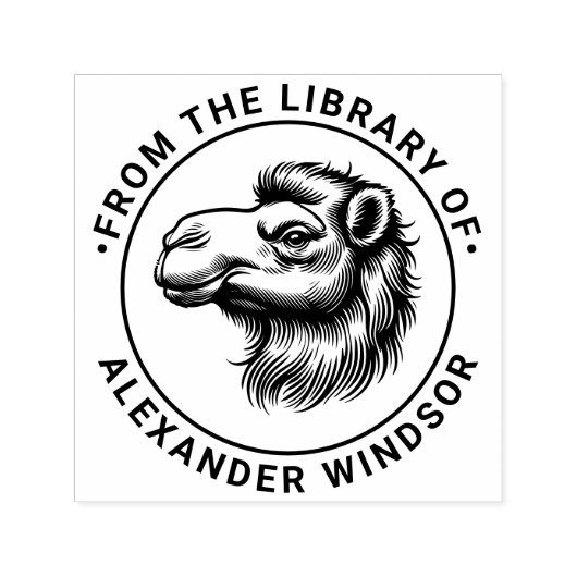 Tekening van kameelkop “Uit de bibliotheek van” Zelfinktende Stempel (Design)