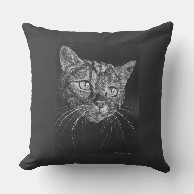Tekening van kattengezicht buitenkussen (Voorkant)