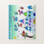 Tekening van kind, kleurrijk favoriet spel, naam legpuzzel (Verticaal)