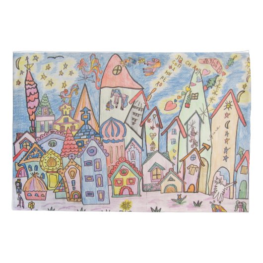 tekening van kinderen in de stad kussensloop (Achterkant)