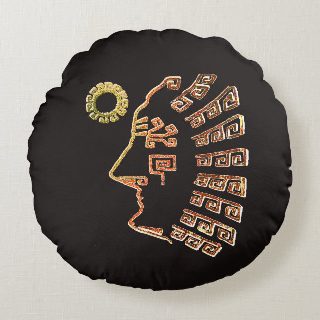 Tekening van Machu Picchu Silhouet Rond Kussen (Voorkant)