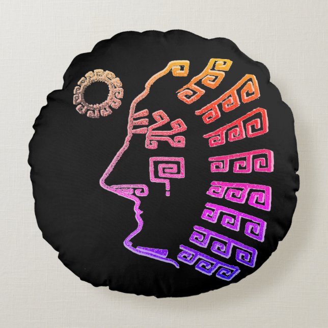 Tekening van Machu Picchu Silhouet Rond Kussen (Voorkant)