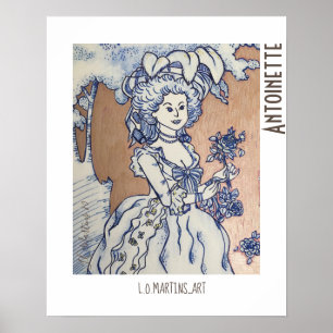 Tekening van Marie Antoinette op blauwe inkt Poster