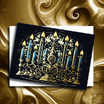 Tekening van Menorah Chanoeka Goud Blauw Folie Feestdagenkaart<br><div class="desc">Tekening van Menorah Chanoeka Goud Blauw</div>