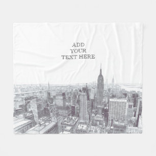 Tekening van New York City Landschap Aangepast Fleece Deken