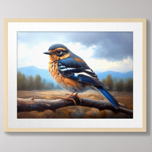 Tekening van oosterse Bluebird op een tak Poster