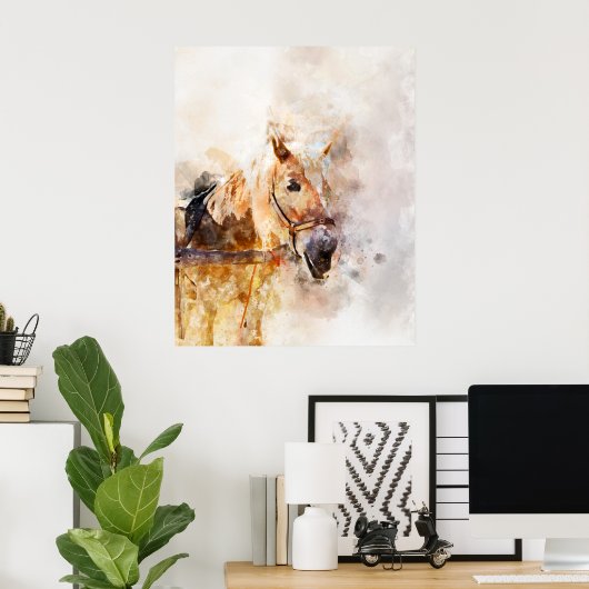 Tekening van paardenkop waterverf poster (Thuiskantoor)