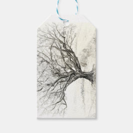 Tekening van pen- en inktboom cadeaulabel