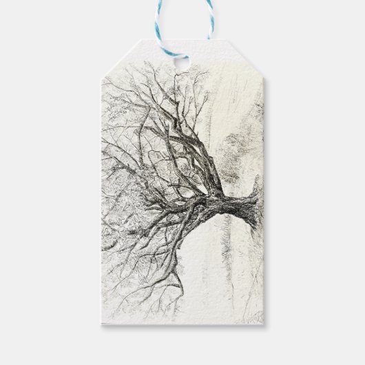 Tekening van pen- en inktboom cadeaulabel (Voorkant)