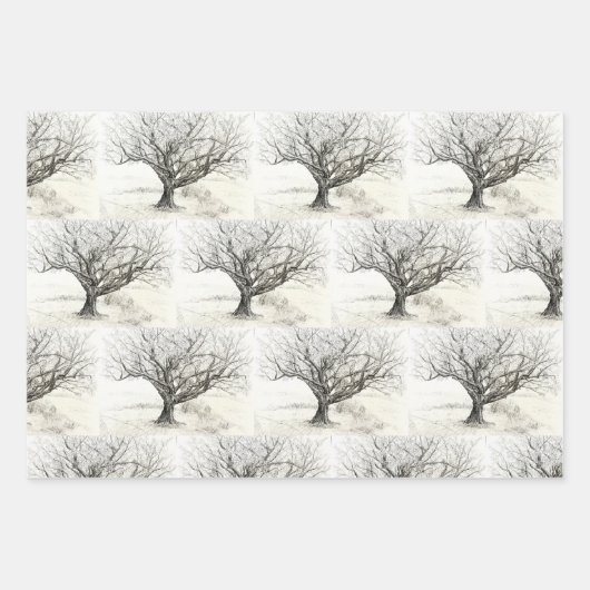 Tekening van pen- en inktboom inpakpapier vel (Voorkant)