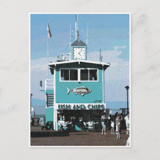 Tekening van restaurant- en visgerei briefkaart (Voorkant)