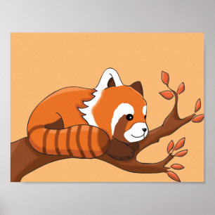 Tekening van rode panda in boom poster