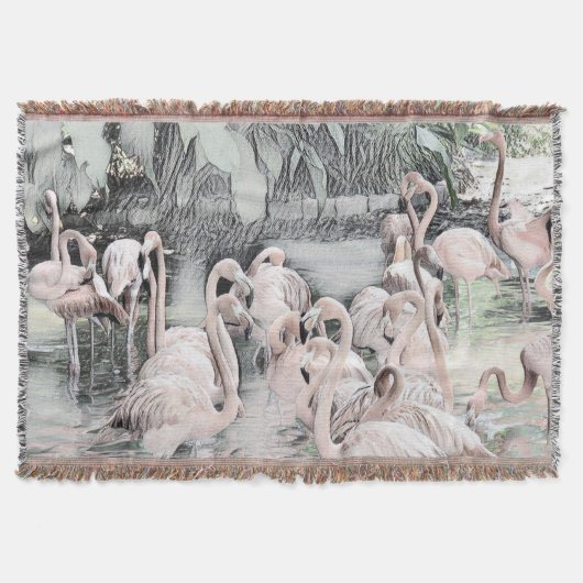 Tekening van roze en witte flamingo's in het water deken (Voorkant)