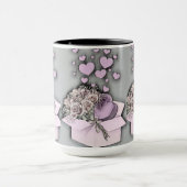  tekening van roze harten en Rozen in doos Mok (Midden)