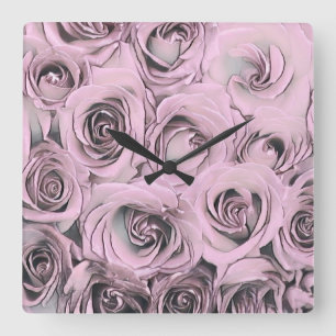 Tekening van roze rozen Acrylwandklok Vierkante Klok