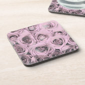Tekening van roze rozen bier onderzetter (Linkerzijde)