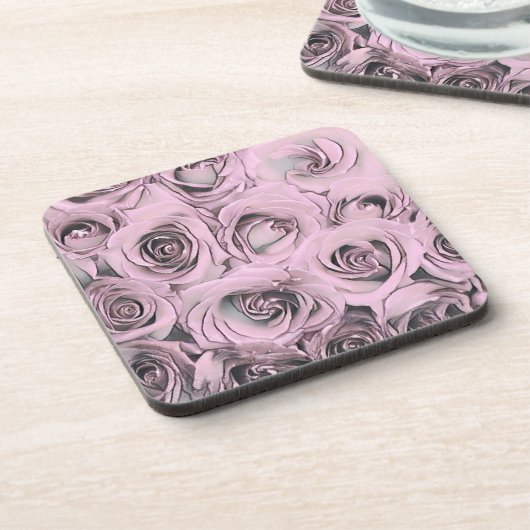 Tekening van roze rozen bier onderzetter (Linkerzijde)