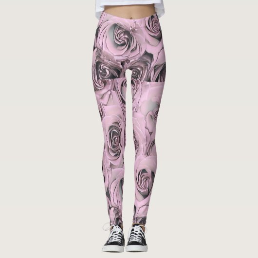 Tekening van roze rozen leggings (Voorkant)
