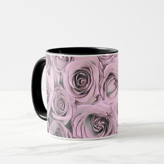 Tekening van roze rozen mok (Voorkant links)