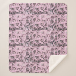 Tekening van roze rozen Sherpa Blanket Deken