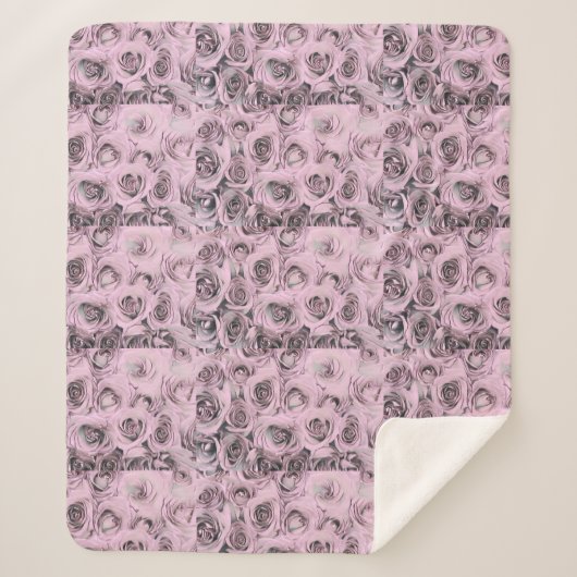 Tekening van roze rozen Sherpa Blanket Deken (Voorkant)