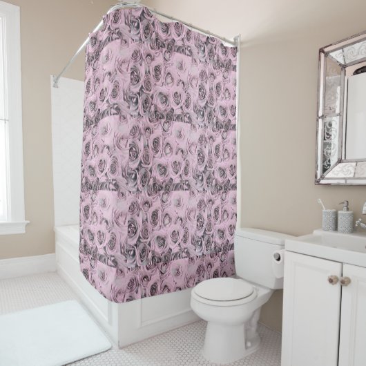 Tekening van roze rozen Shower Curtain Douchegordijn (In situ)