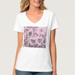 Tekening van roze rozen t-shirt