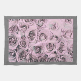 Tekening van roze rozen theedoek