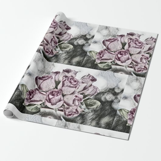 Tekening van roze rozenemmer (wrapppapier) cadeaupapier (Uitgerold)