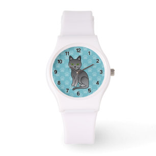 Tekening van Russische Blauwe Kat Cartoon Horloge