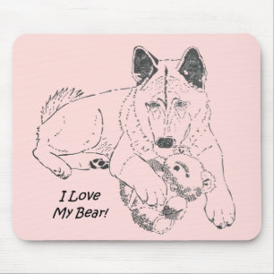 Tekening van schattige Japanse akita met teddybeer Muismat