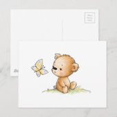Tekening van schattige teddybeer met vlinder briefkaart (Voorkant / Achterkant)