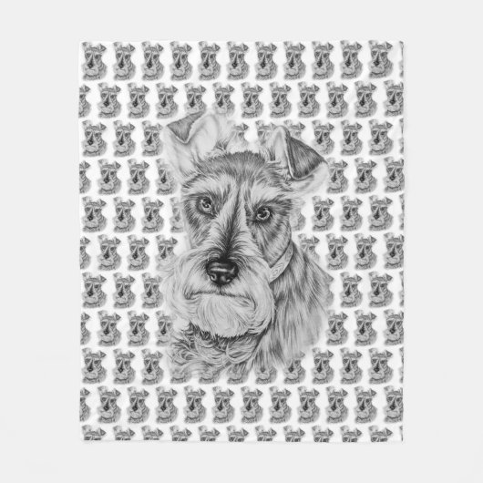 Tekening van Schnauzer Dog Art Fleece Deken (Voorkant)