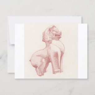 Tekening van stenen leeuwbewaker briefkaart