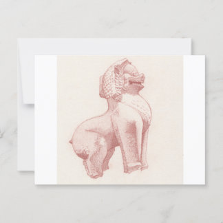 Tekening van stenen leeuwbewaker briefkaart