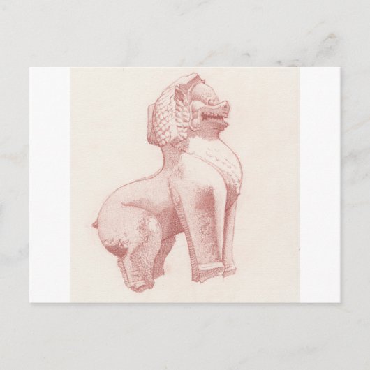 Tekening van stenen leeuwbewaker briefkaart (Voorkant)