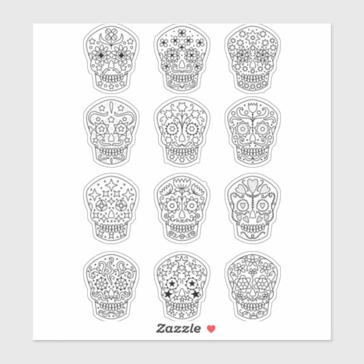 Tekening van suikerschedel sticker (Vel)