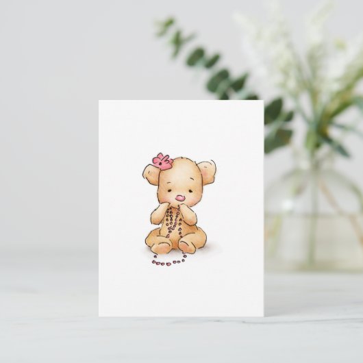 Tekening van Teddy Bear met roze kralen Briefkaart (Staand voorkant)
