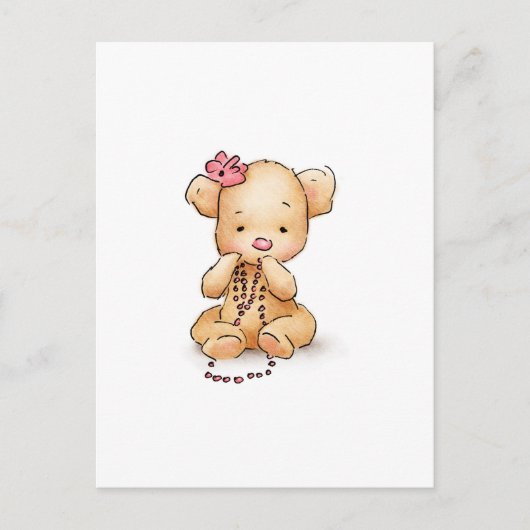 Tekening van Teddy Bear met roze kralen Briefkaart (Voorkant)